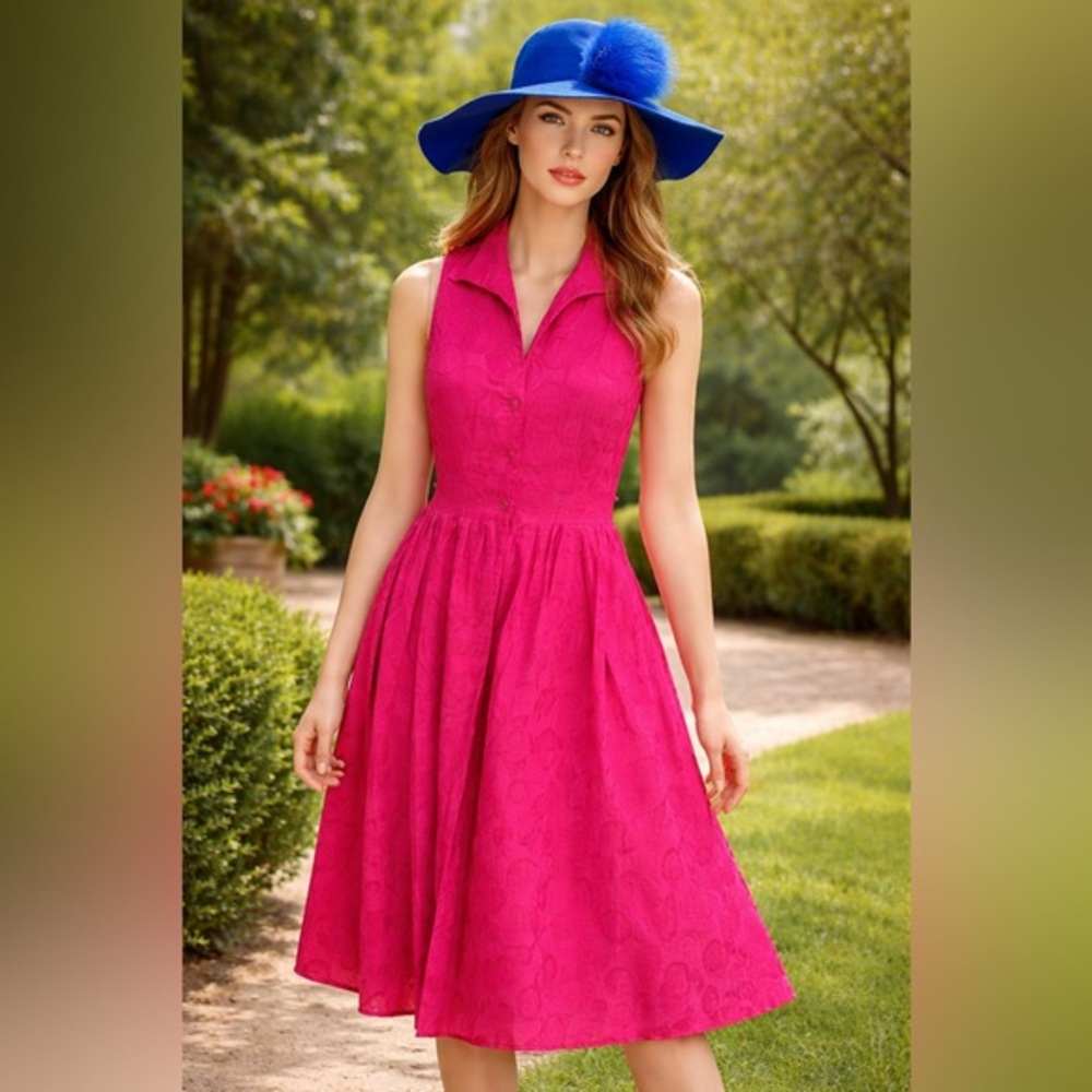 Jones New York Pink Fit & Flare Dress Sleeveless Size 4 💯 Cotton